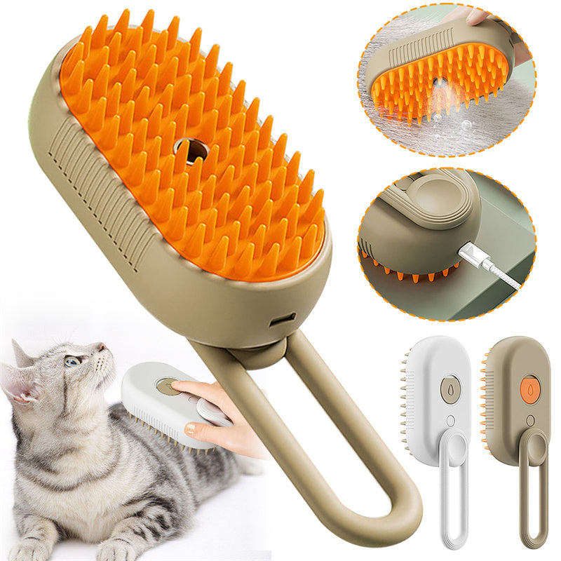 3-in-1 Cat & Dog Steam Brush – Electric Pet Grooming Comb with Spray & Hair Removal