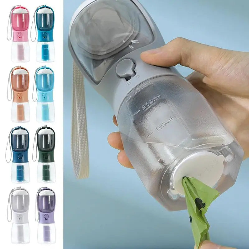 3-in-1 Dog Water Bottle with Food Box & Waste Bag Holder – Portable Pet Travel Cup