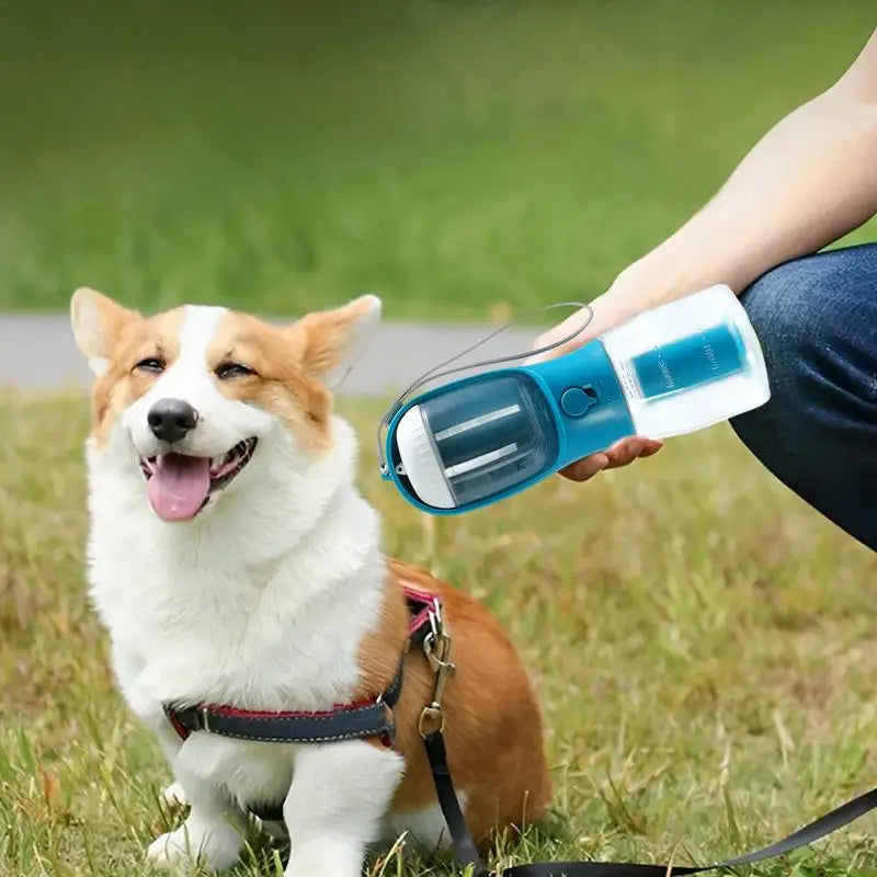 3-in-1 Dog Water Bottle with Food Box & Waste Bag Holder – Portable Pet Travel Cup