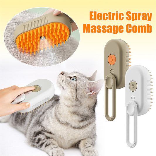 3-in-1 Cat & Dog Steam Brush – Electric Pet Grooming Comb with Spray & Hair Removal