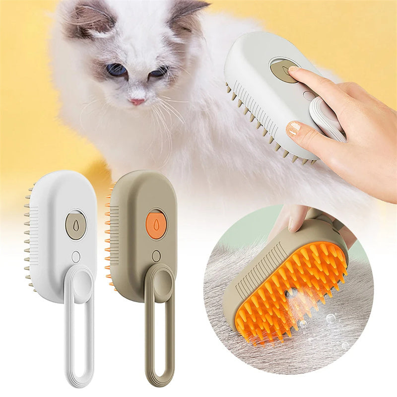 3-in-1 Cat & Dog Steam Brush – Electric Pet Grooming Comb with Spray & Hair Removal